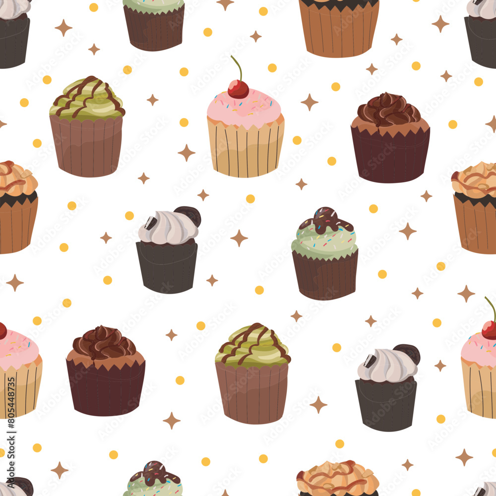 Cupcakes seamless pattern background.
Cupcakes seamless pattern background.