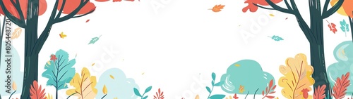 autumn foliage forest outdoor park background   cartoonish minimal banner print design  with blank empty space for mock up message background