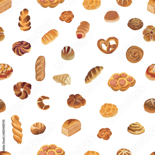 Bread seamless pattern background. 