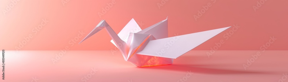 A minimalist origami crane on a soft pink background, symbolizing creative peace A minimalist origami crane on a soft pink background, symbolizing creative peace