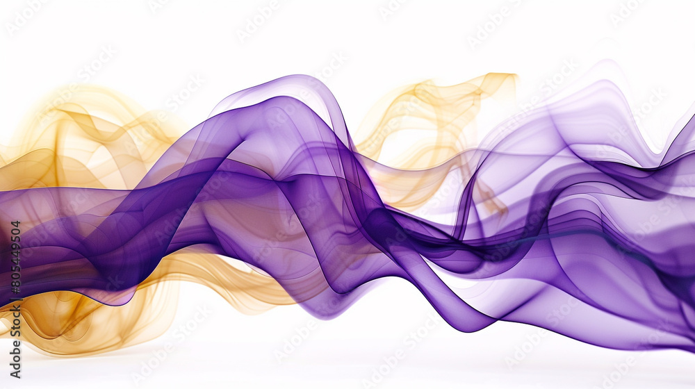 Deep purple and soft yellow smokey waves, creating a dramatic and regal contrast on a solid white background.