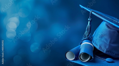 Celebrating academic achievement with a blue graduation cap and diploma, symbolizing success and future opportunities
