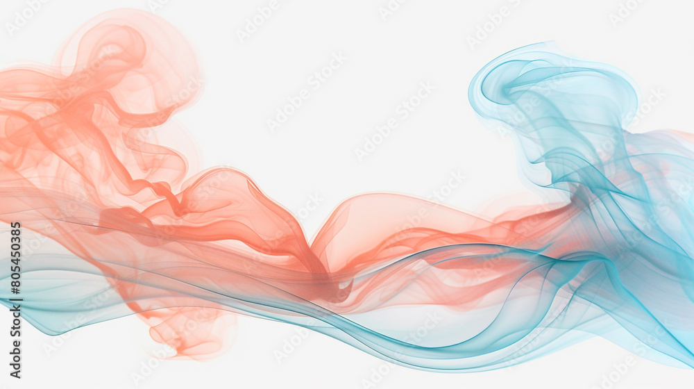 Matte coral and soft blue smokey waves, evoking a gentle coastal breeze on a solid white background. Matte coral and soft blue smokey waves, evoking a gentle coastal breeze on a solid white background.