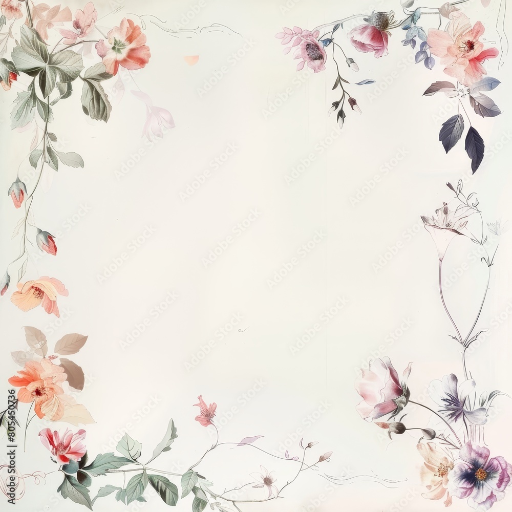 A vintage-style floral frame with soft, muted colors and delicate botanical illustrations. Perfect for romantic designs, wedding invitations, and classic projects.