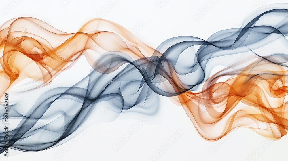 Smokey waves in muted sapphire and bright matte orange, forming a dynamic and vivid abstract on a solid white background. Smokey waves in muted sapphire and bright matte orange, forming a dynamic and vivid abstract on a solid white background.
