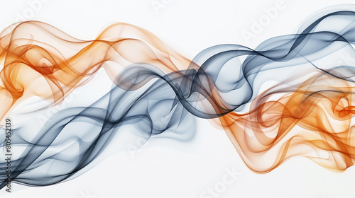 Smokey waves in muted sapphire and bright matte orange, forming a dynamic and vivid abstract on a solid white background. © Neha