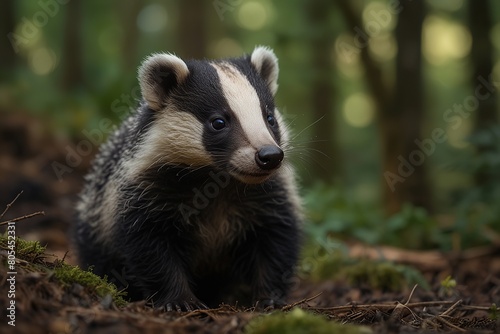 Portrait of a baby badger in a forest © fitriyatul