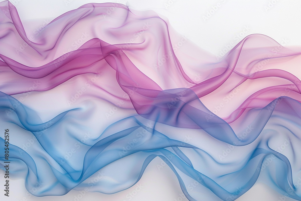 Obraz premium Smokey waves of soft cerulean and matte magenta on a solid white background, reminiscent of a dreamy sunset sky.