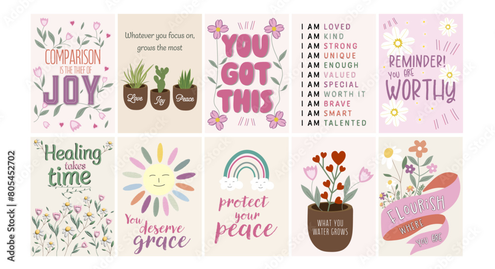 A4 Positive affirmation posters collection , positive affirmation cards. Positive affirmation wall art, affirmation stickers, motivational posters. Inspirational sayings, printable art, 10 pack bundle