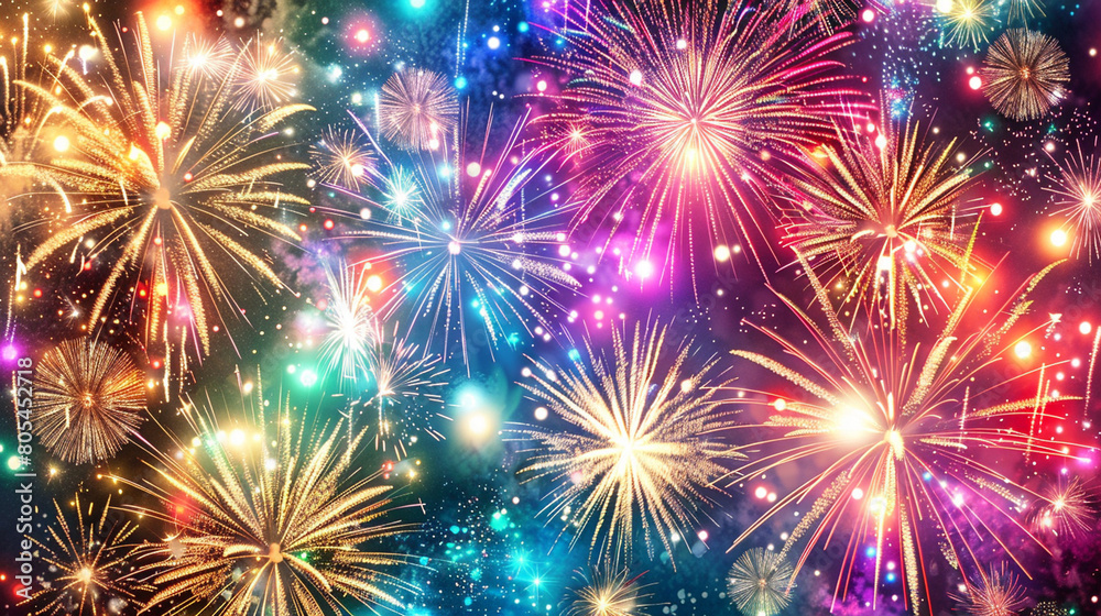 Naklejka premium A fireworks display lighting up the night sky with bursts of vivid colors.