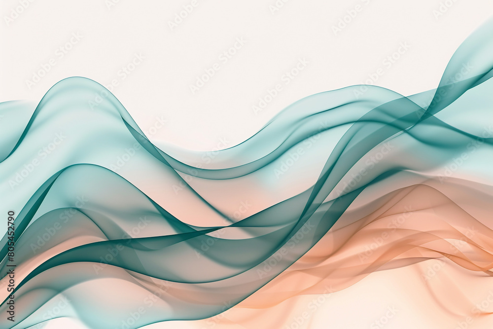 Smokey wavy background in muted turquoise and matte peach, creating a calm and inviting abstract on a solid white background. Smokey wavy background in muted turquoise and matte peach, creating a calm and inviting abstract on a solid white background.
