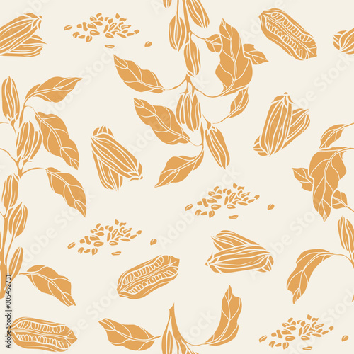 Flat vector sesame plant seamless pattern