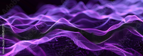 Abstract mesh of neon violet lines on a black canvas, mimicking the flow of information in a supercomputer network. photo