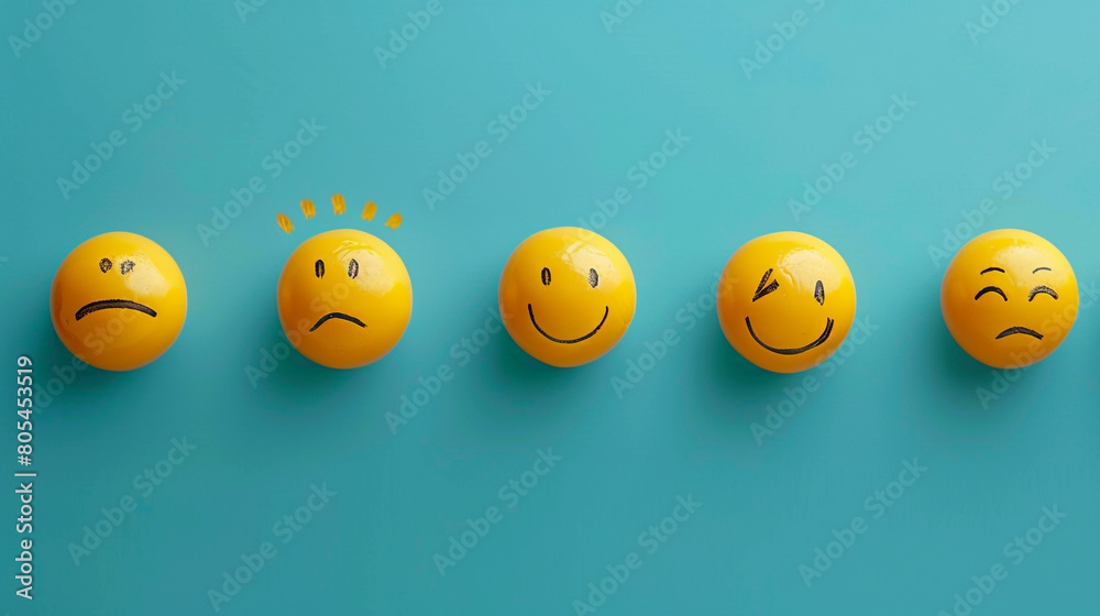 Group of Yellow Emoji Balls With Drawn Faces Group of Yellow Emoji Balls With Drawn Faces