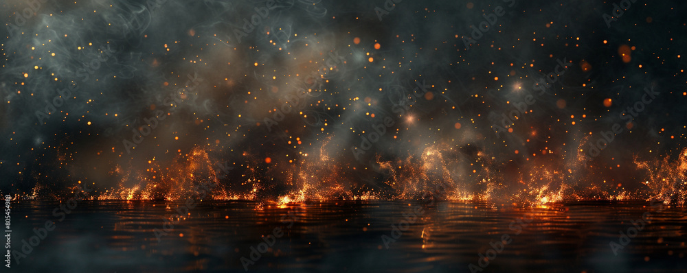 A spooky and dense smokey background with glowing orange embers floating gently, A spooky and dense smokey background with glowing orange embers floating gently,