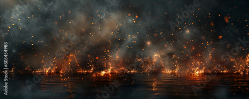A spooky and dense smokey background with glowing orange embers floating gently,