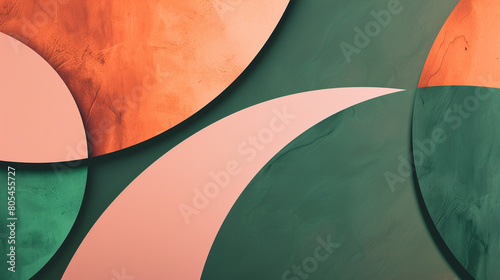 bold geometric shapes of peach and emerald green, ideal for an elegant abstract background