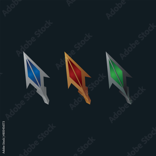 Vector custom gaming mouse cursor pointer UI icon set. Gaming. Game cursor. RPG, strategy. Elements for game UI.