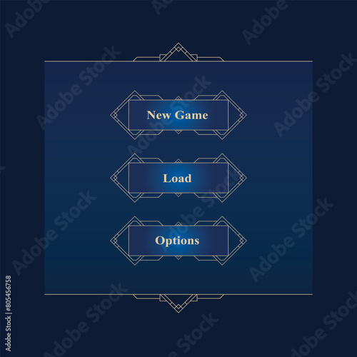 Vector user interface elements. Fantasy magic. Elements for game UI. Vector Illustration. Start Game RPG. Game frame collection. Gaming. Game menu.