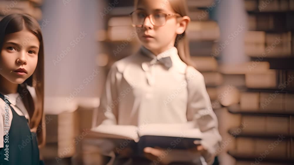 Kids Standing by Pile of Books Generative AI Kids Standing by Pile of Books Generative AI