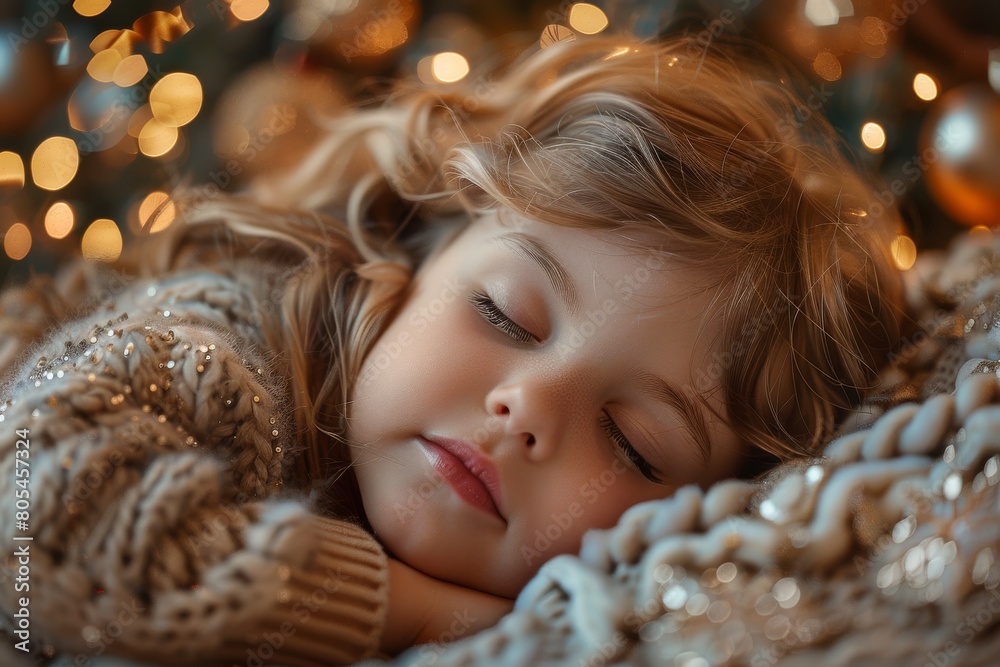 Soft focus shot of a person wearing a sparkling sweater, surrounded by warm holiday lights Soft focus shot of a person wearing a sparkling sweater, surrounded by warm holiday lights
