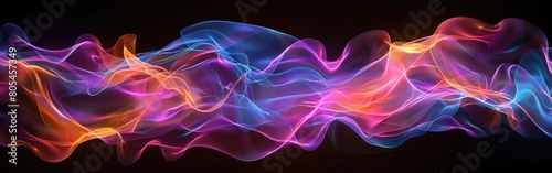 A vibrant wave of smoke in various colors flowing on a dark black background