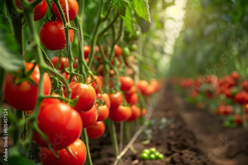 Close-up of tomatoes growing in a greenhouse