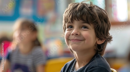 cute boy in school classroom smiling © Manzoor