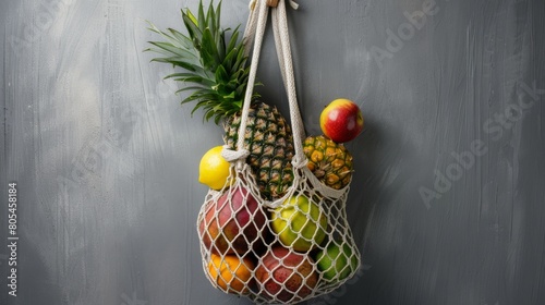 A Hanging Net Bag of Fruits photo