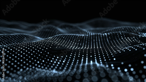 Deep black background highlighting a complex grid of interconnected digital points, evoking a sense of advanced communication technology.