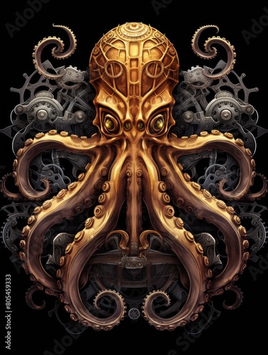Steampunk Octopus with Gear-Driven Limbs