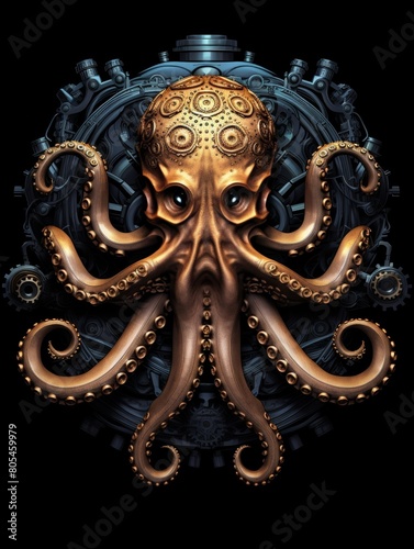 Steampunk Octopus with Gears Galore
