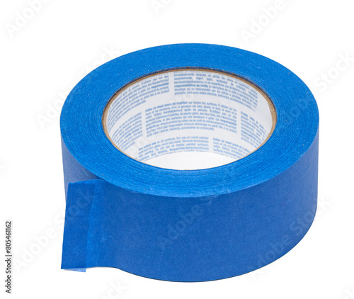 Blue Wide Painters Tape Isolated On White With Copy Space
