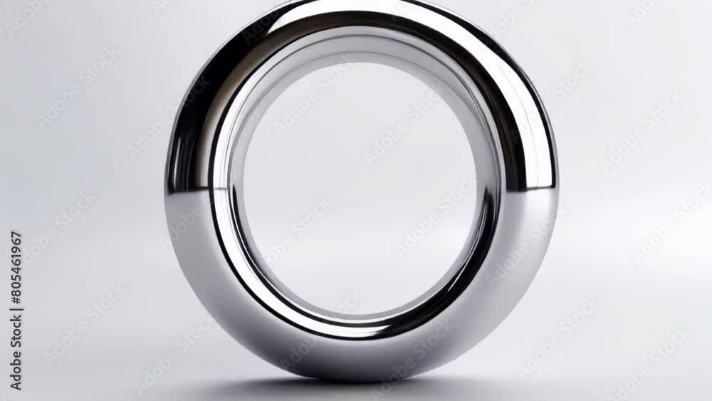 modern silver Ring with a reflective surface in a shape O letter against a minimalistic grey background modern silver Ring with a reflective surface in a shape O letter against a minimalistic grey background