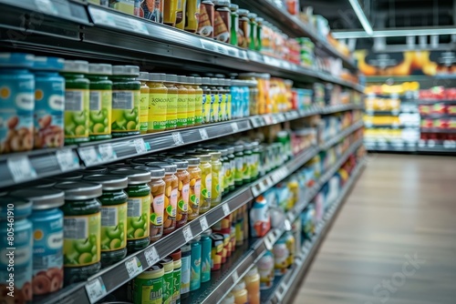 Interior of a grocery store with shelves filled with food products