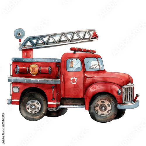 Watercolor Firetruck Clipart, fire engine cartoon