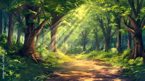  Sunlight filtering through the dense canopy of an ancient forest, painting the forest floor with dappled patterns of light and shadow  © Vision Graphics