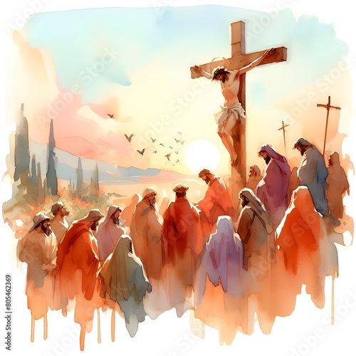 Crucifixion of Jesus Watercolor illustration on White Background