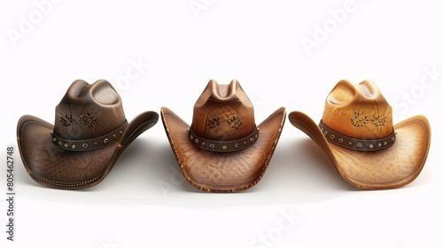Three cowboy hats are shown, with the top hat being brown photo