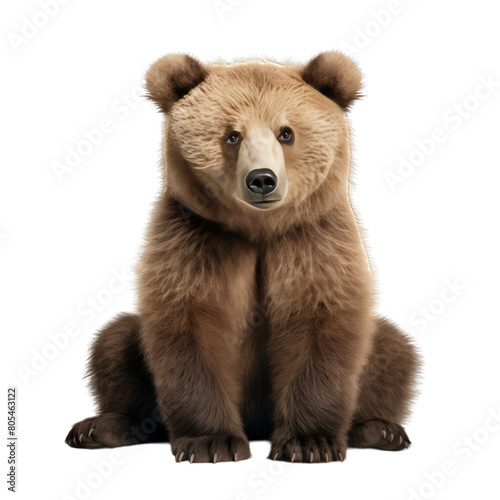 Cute and young brown bear or bear cub looking at camera isolated on transparent background, PNG file. © Kemedo
