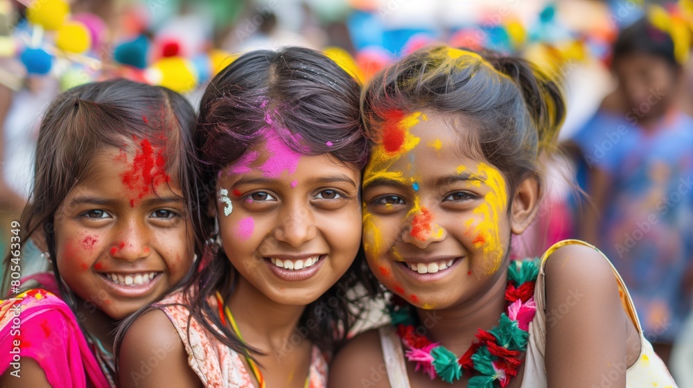 Young girls standing in a group on Friendship Day Young girls standing in a group on Friendship Day