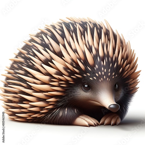  An echidna with sharp spines sitting on the ground photo