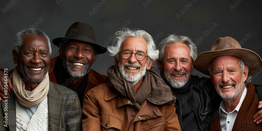 A grandfather enjoys vitality with friends, sharing laughter and relaxation in their golden years.