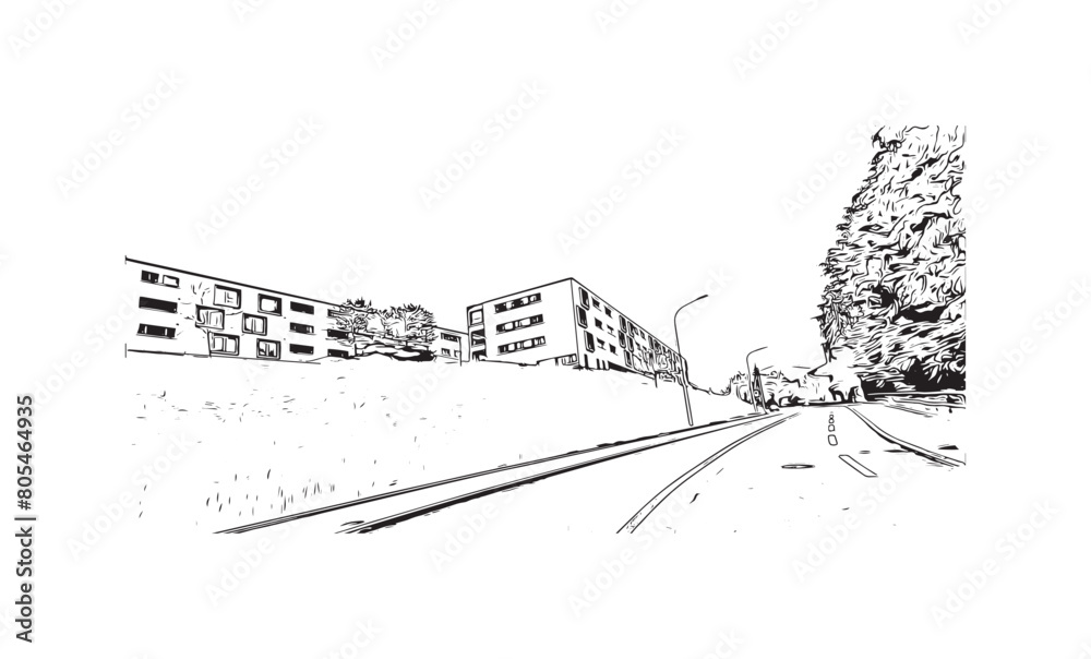 Fototapeta premium Print Building view with landmark of St. Gallen is the city in Switzerland. Hand drawn sketch illustration in vector.