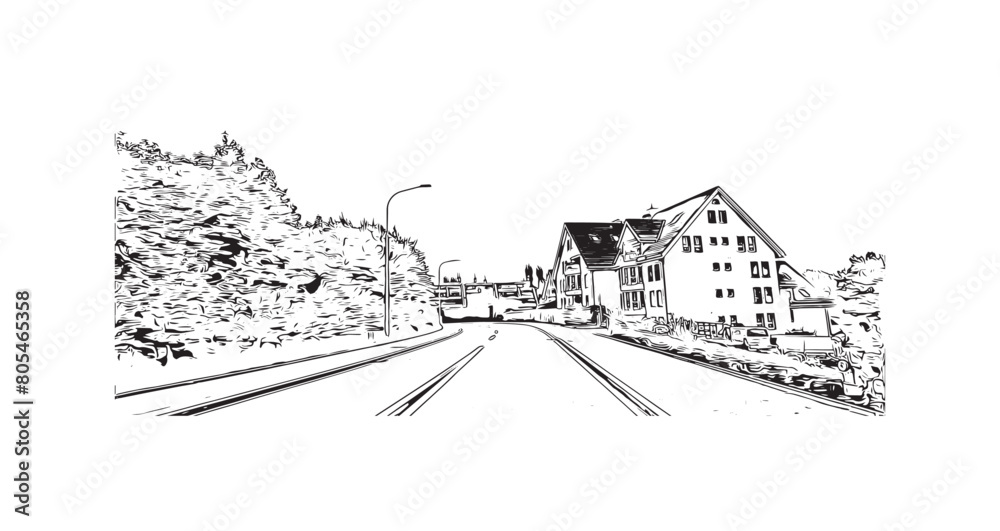 Print Building view with landmark of St. Gallen is the
city in Switzerland. Hand drawn sketch illustration in vector.