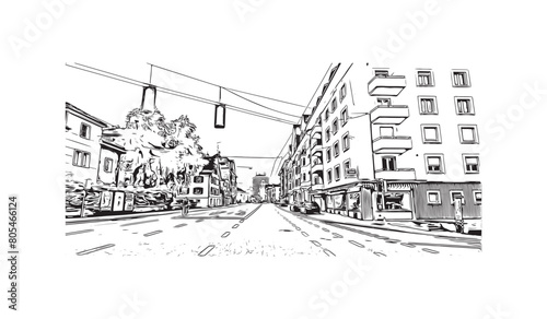 Print Building view with landmark of St. Gallen is the
city in Switzerland. Hand drawn sketch illustration in vector. photo