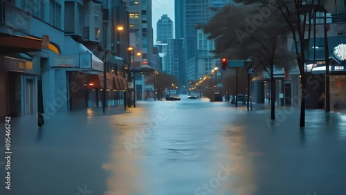 Flooding in a city, a street flooded with water photo
