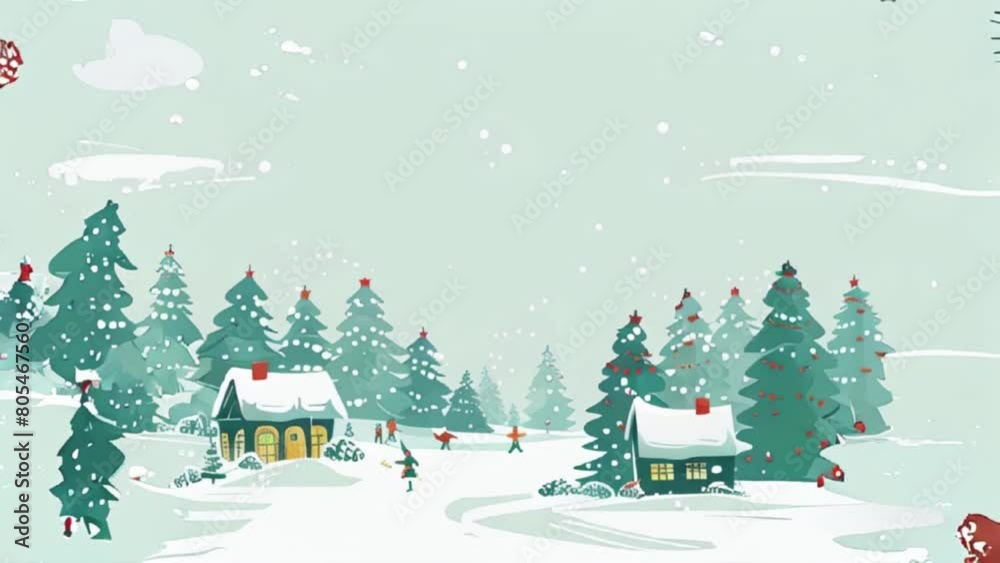 Christmas cute illustration with family playing near home under the snow Christmas cute illustration with family playing near home under the snow