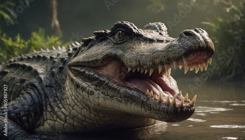 A huge crocodile whose enormous mouth bristles with several rows of venomous fangs capable of poisoning © MaMaKe