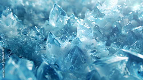 Closeup of electric blue ice cubes, freezing in a natural landscape